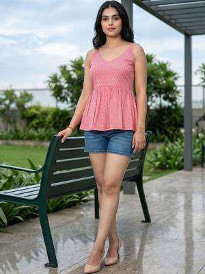 Geometric Print Cotton Peplum Top 5