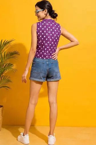 purple print top