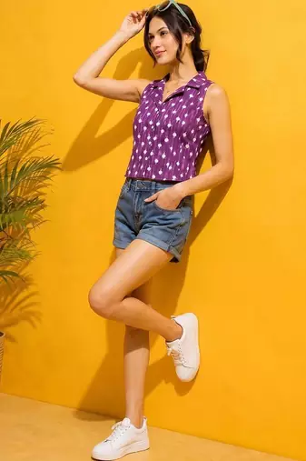 purple print top