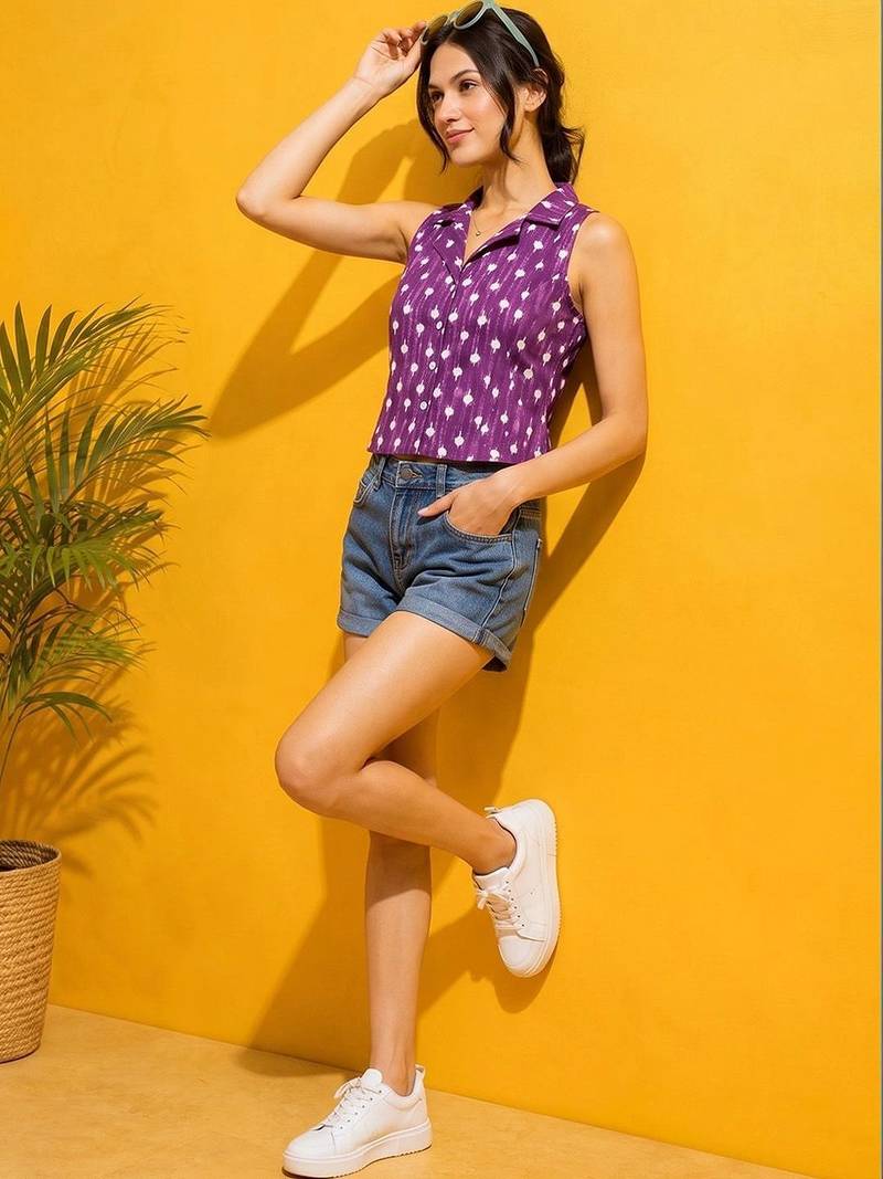 purple print top