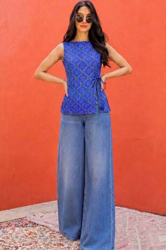 Print Ethnic Cotton Blend Top