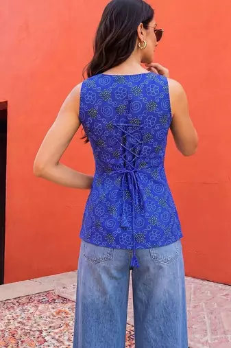 Print Ethnic Cotton Blend Top