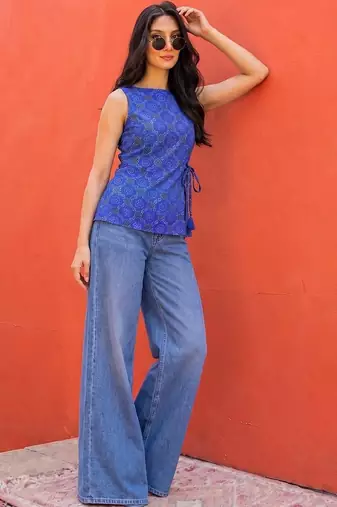 Print Ethnic Cotton Blend Top