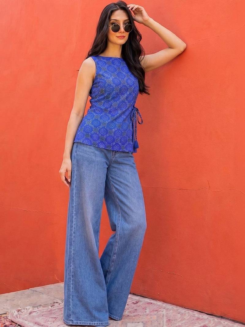 Print Ethnic Cotton Blend Top