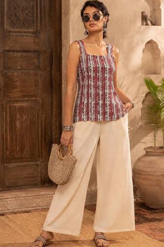 Print Ethnic Cotton Blend Top