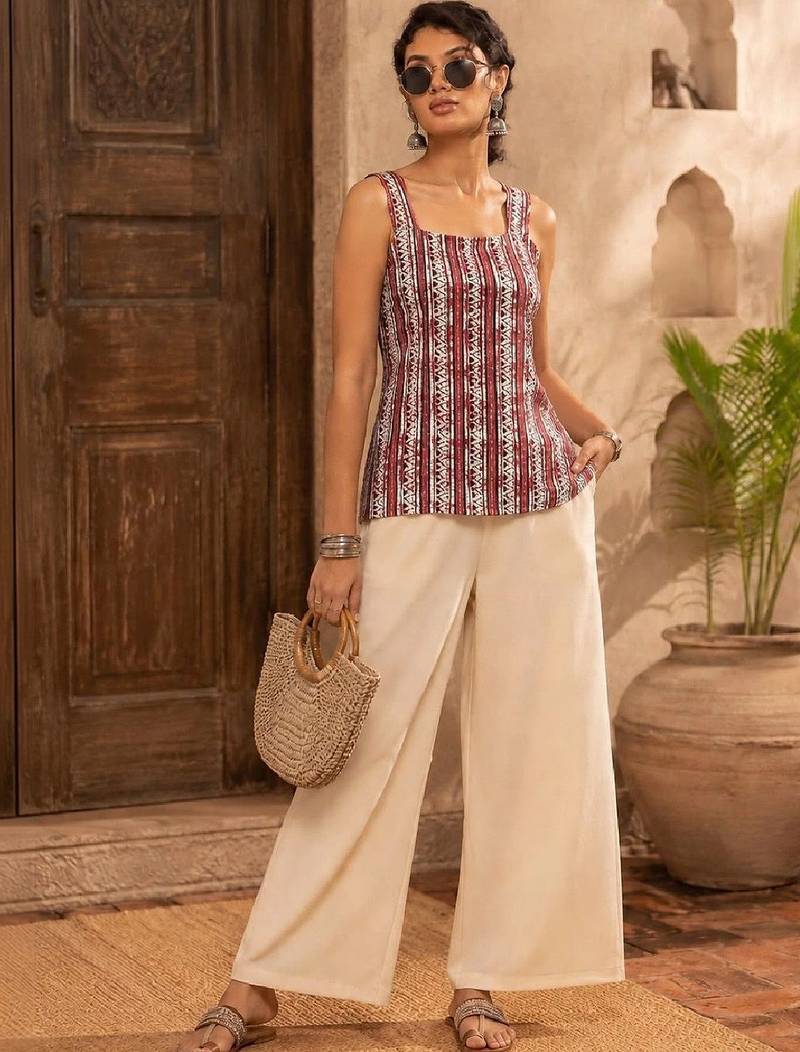 Print Ethnic Cotton Blend Top