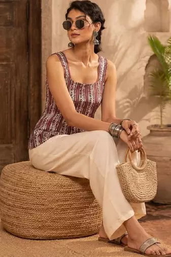 Print Ethnic Cotton Blend Top