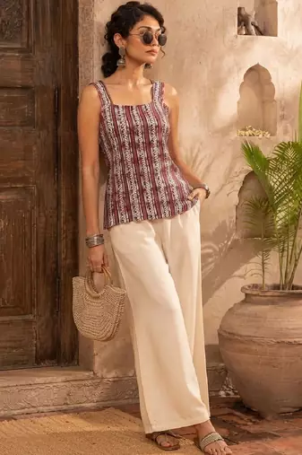 Print Ethnic Cotton Blend Top