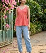 Geometric Print Block Print Cotton Peplum Top