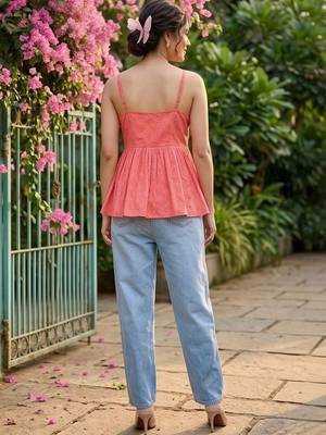 Geometric Print Block Print Cotton Peplum Top 4