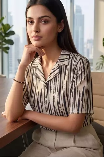 white print satin top