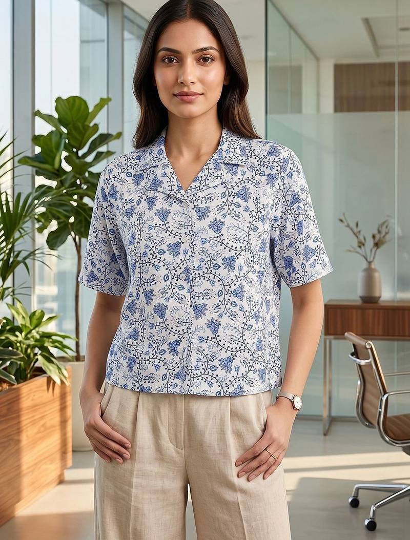 Floral Print Satin Shirt Style Top