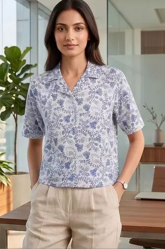 Floral Print Satin Shirt Style Top