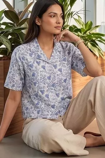 Floral Print Satin Shirt Style Top