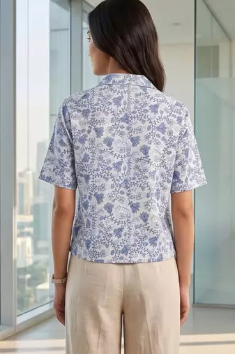 Floral Print Satin Shirt Style Top