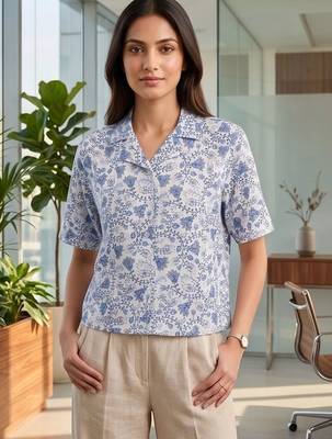 Floral Print Satin Shirt Style Top 7