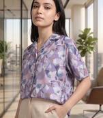 Print Satin Shirt Style Top