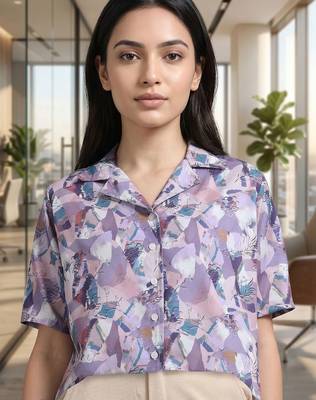 Print Satin Shirt Style Top 2