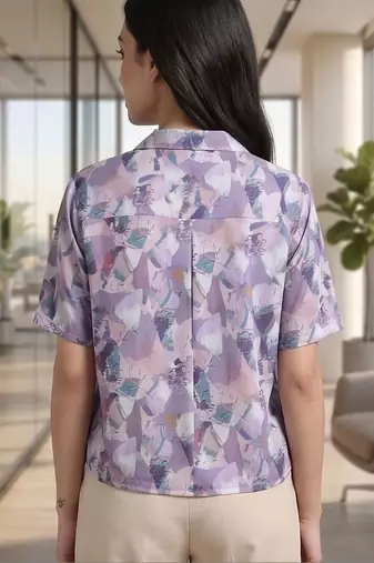 Print Satin Shirt Style Top