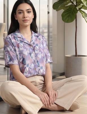 Print Satin Shirt Style Top 7