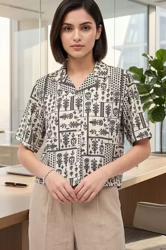 Print Ethnic Satin Shirt Style Top