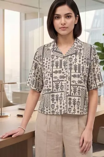 Print Ethnic Satin Shirt Style Top