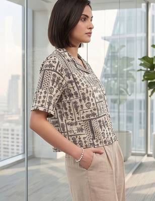 Print Ethnic Satin Shirt Style Top 6
