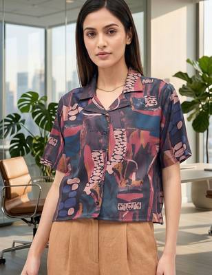 Print Satin Shirt Style Top 1