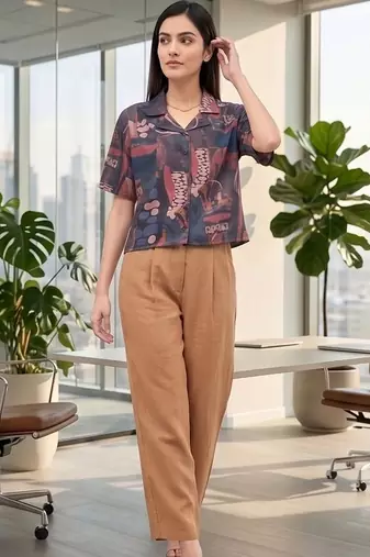 Print Satin Shirt Style Top