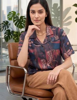 Print Satin Shirt Style Top 6