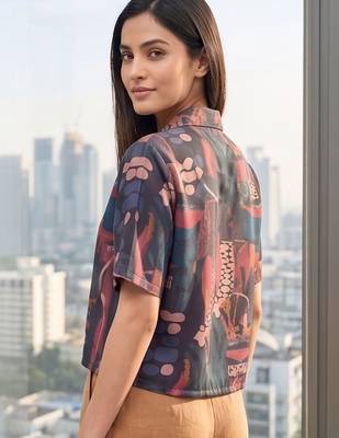 Print Satin Shirt Style Top 7