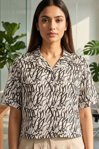 white print satin top