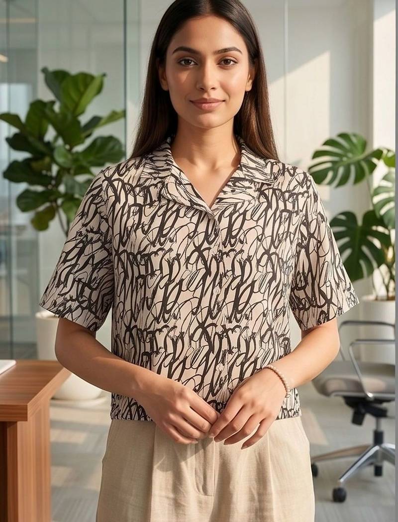 white print satin top