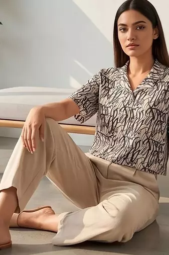 white print satin top