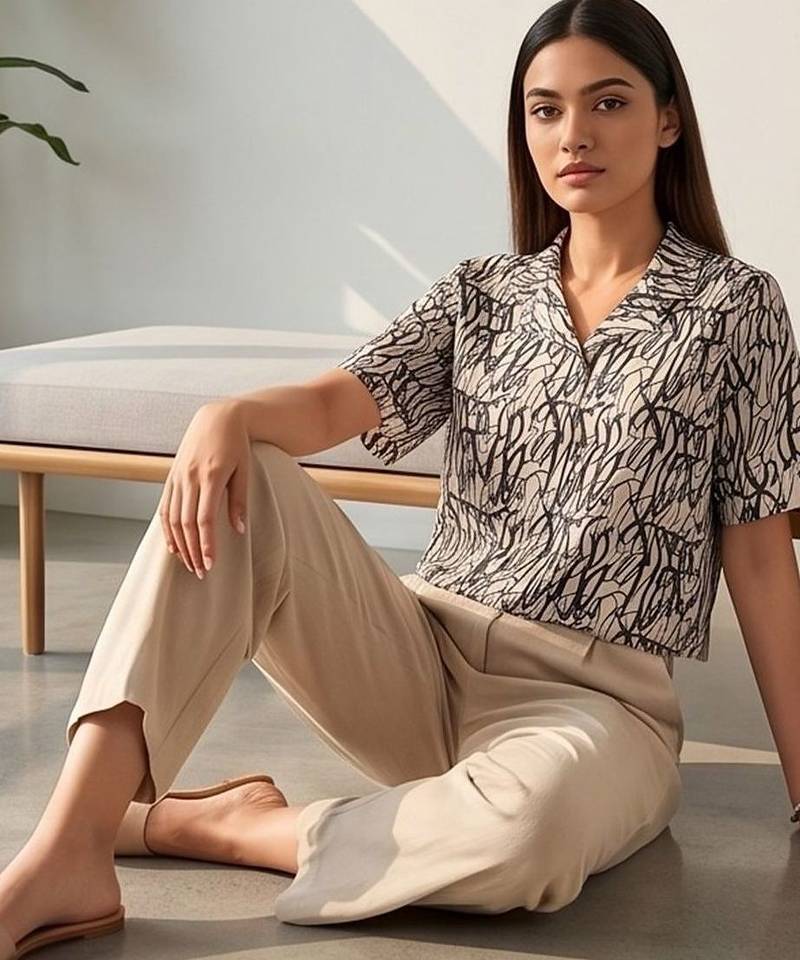 white print satin top
