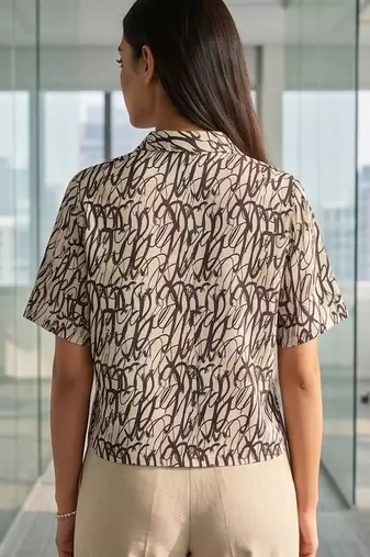 white print satin top