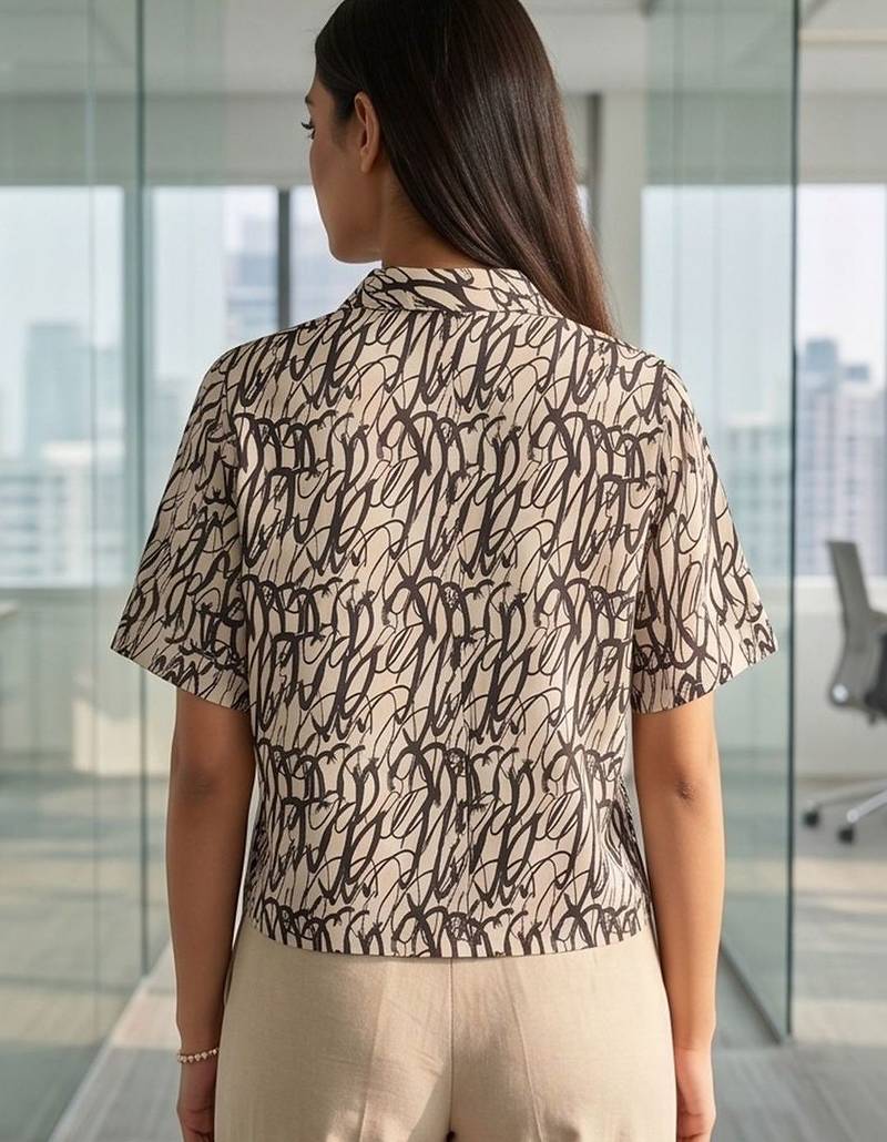 white print satin top