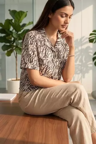 white print satin top