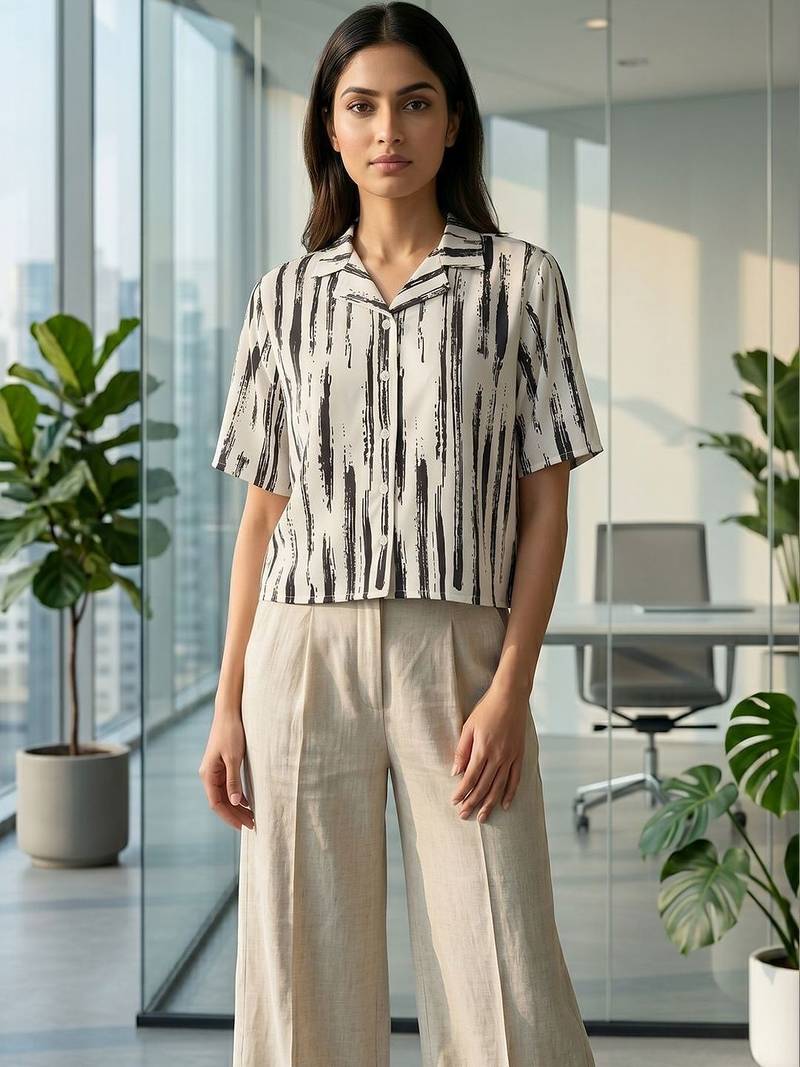 white print satin top