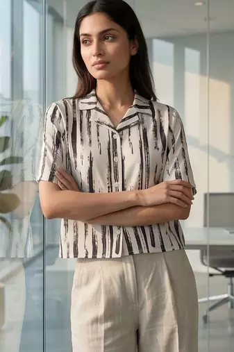 white print satin top