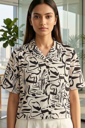 white print satin top