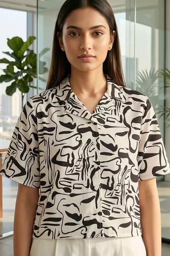 white print satin top