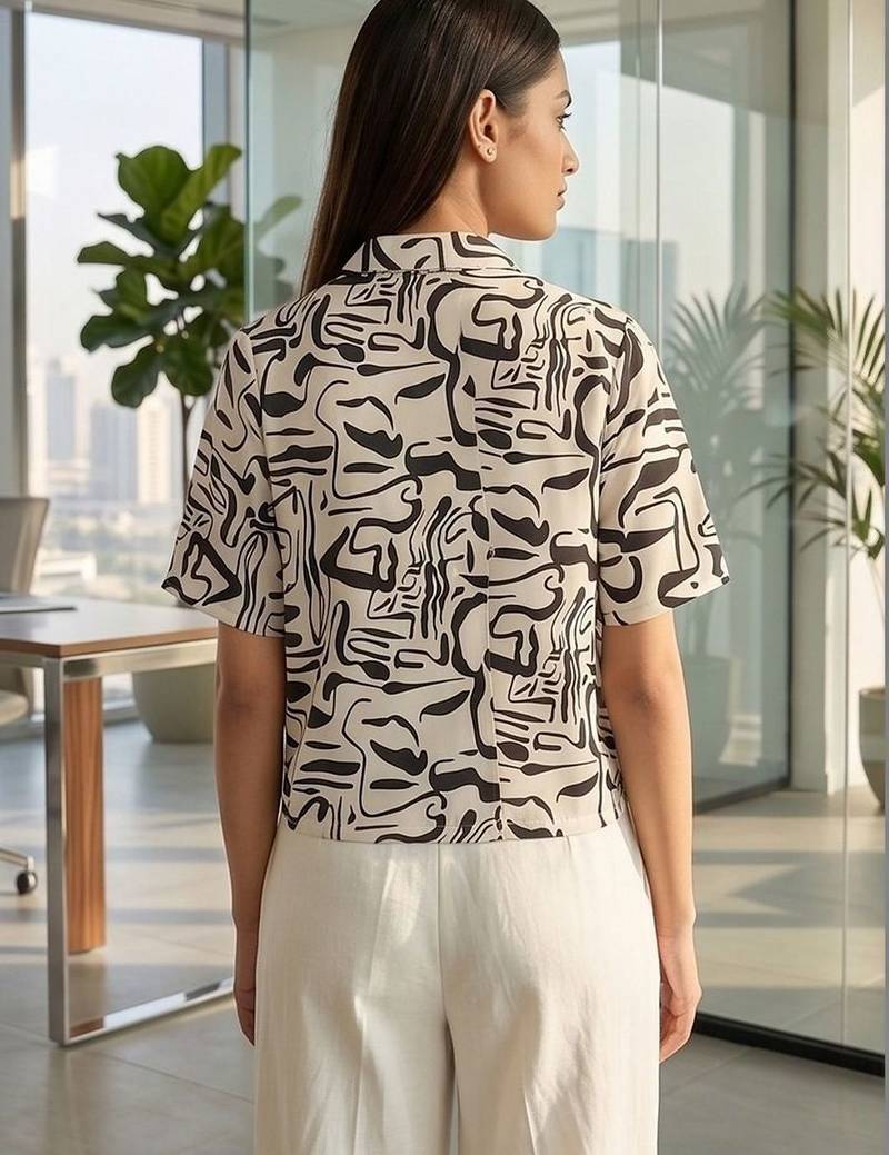 white print satin top