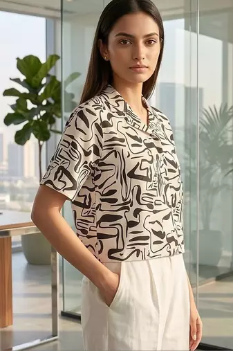 white print satin top