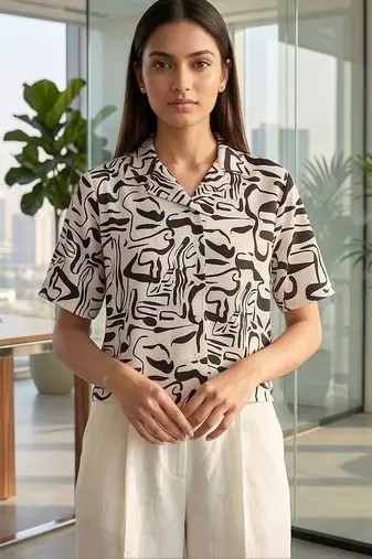 white print satin top