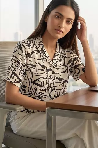 white print satin top