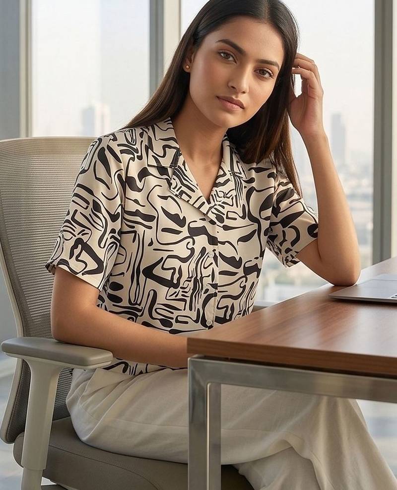 white print satin top