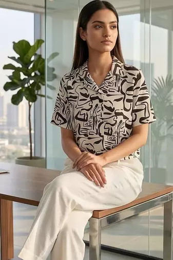 white print satin top