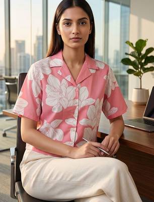 Floral Print Tropical Satin Shirt Style Crop Top 2