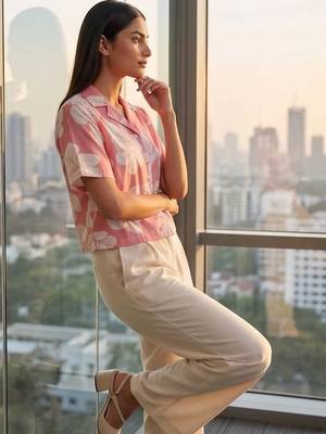 Floral Print Tropical Satin Shirt Style Crop Top 3